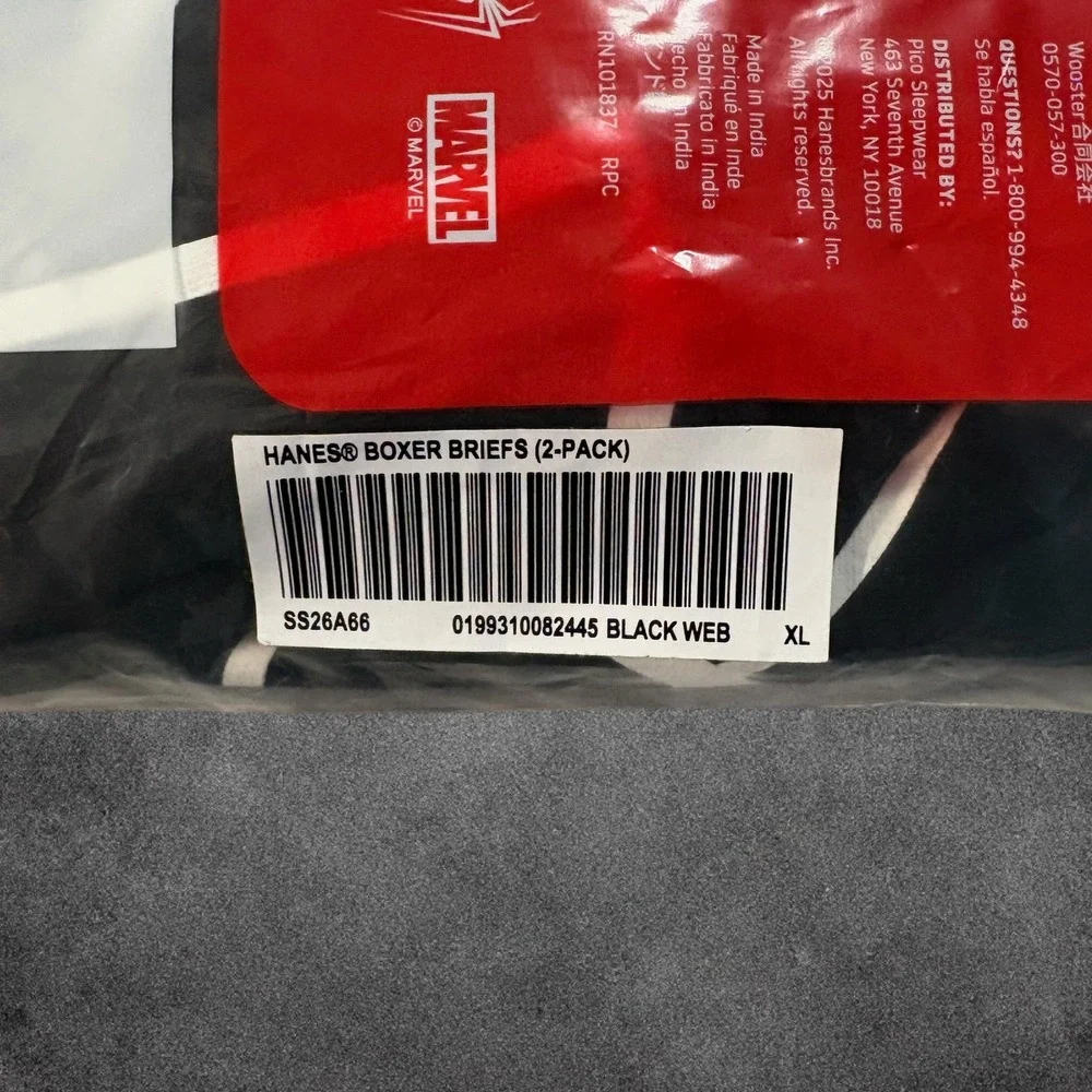 Supreme Hanes Spider-Man Boxer Briefs Mens XL Black Web 2-Pack SS26A66 NWT New